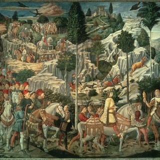 Gozzoli, Benozzo; 14201497. Zug der Heiligen Drei Könige (Mit Porträts der Familie Medici: Giovanni di Bicci, Cosimo d. Ä. u. Lorenzo), 145961. Wandgemälde. Florenz, Palazzo Medici-Riccardi, Kapelle, rechte Wand.