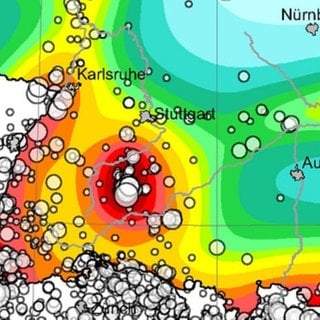 Erdbebenkarte von Süddeutschland.