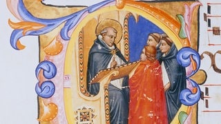 Thomas von Aquin (1225 - 1274), Dominikaner, Philosoph, Heiliger und Kirchenlehrer  Buchmalerei 14. Jh.,  Maestro dei Salteri (Meister der Psalter). Missale 559, fol.285. Florenz, Museo di San Marco.