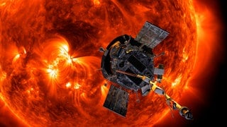 Illustration der Parker Solar Probe, die sich der Sonne nähert. 