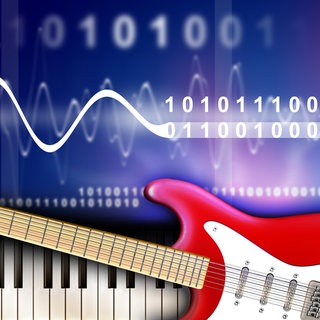 Klaviertastatur, Gitarre, Nullen und Einsen: Per Mausklick lassen sich mithilfe künstlicher Intelligenz in kurzer Zeit komplette Musikstücke generieren. Kann KI wirklich kreativ sein?