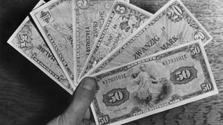 Zur Währungsreform in den westlichen Besatzungszonen am 20.6.1948 werden neue Banknoten ausgegeben
