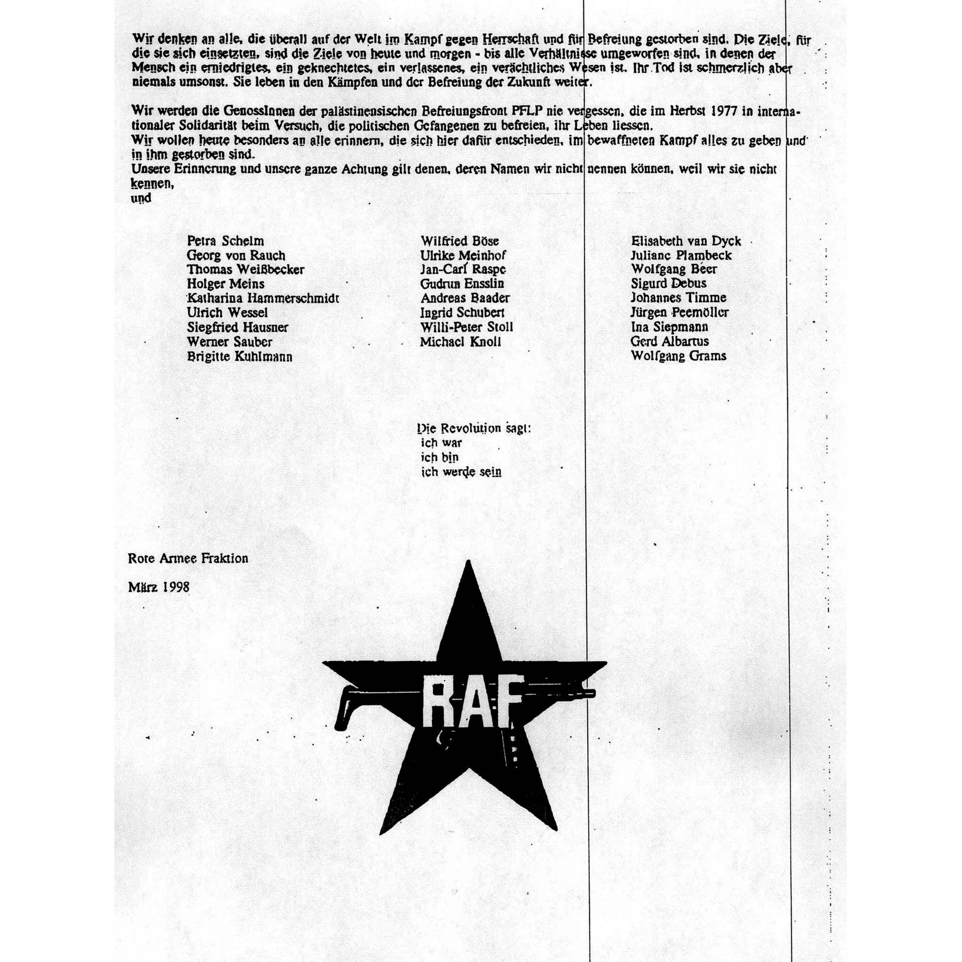 RAF gibt Auflösung bekannt | 20.4.1998