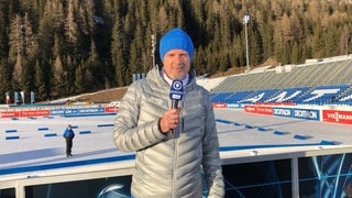 SWRARD-Moderator Michael Antwerpes Backstage beim Biathlon-Weltcup in Antholz