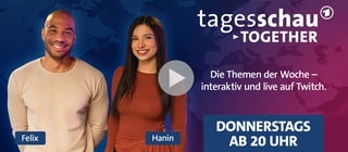 Hosts von „tagesschau together“ sind Hanin Kleemann (re.) und Felix Edeha (li.)