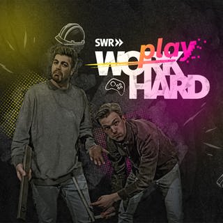 Keyvisual "Work hard - play hard" zeigt die Hosts Kimon Schanze und Ilyas Buss, die mit jungen Nachwuchshandwerker:innen Gaming-Klassiker checken.