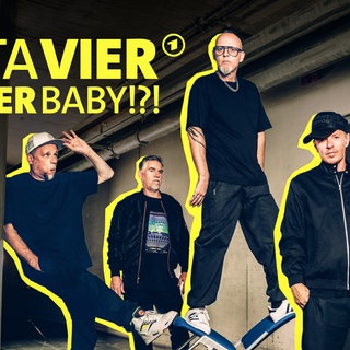 Cover mit Beschriftung "Fanta Vier Forever, Baby!?!" – Die Doku zur Tour mit den Bandmitgliedern Smudo, And.Ypsilon, Thomas D, Michi Beck (v.l.n.r.)