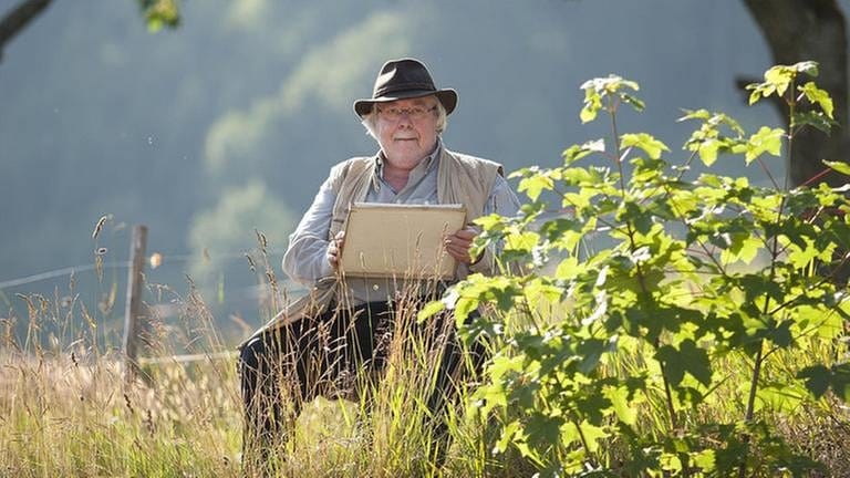 Hermann sitzt unter einem Baum und zeichnet