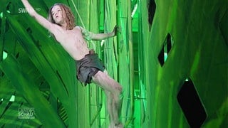 Tarzan-Kinderdarsteller auf der Bühne am Seil