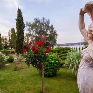 Blick vom Privatgarten Karin Böhler auf den Bodensee