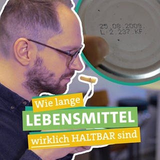 In der rechten Bildhälfte, groß im Hintergrund, hat Tobi etwas auf seiner Gabel und führt es zur Nase. Daneben ist ein Ausschnitt einer Verpackung mit Mindeshaltbarkeitsdatum 25.08.2009 abgebildet.  In der linken Hälfte schaut Joti erstaunt. Davor steht "Wie lange Lebensmittel wirklich haltbar sind" geschrieben, jeweils unterlegt von farbigen Bändern. 