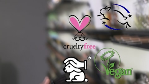 Die vier Veganlables von Vegan Society, cruelty free international, PETA und vom Tierschutzbund sind im Viereck angeordnet. Welches parfum ist das beste? 