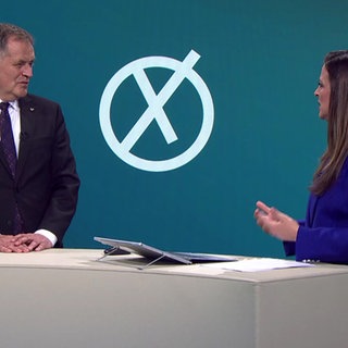 Moderatorin Stephanie Haiber mit CDU Politiker Richard Arnold