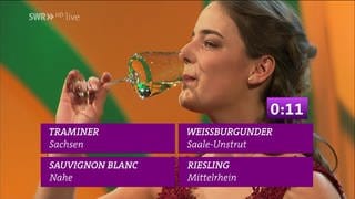 Eva Lanzerath versucht, den Wein am Geschmack zu erkennen.