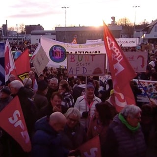 Menschenmenge mit Protestschildern gegen die AfD