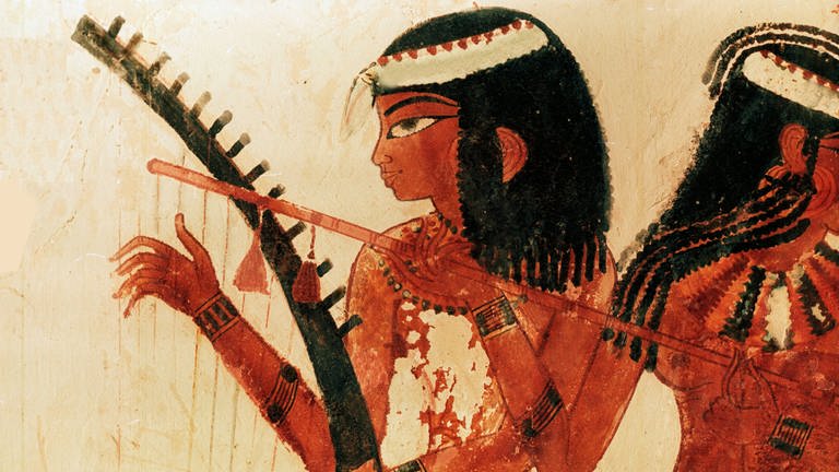 Detail eines Gemäldes aus dem Grab von Nakht mit drei Musikerinnen. Detail des Harfenistin. Ägypten um 1421-1413 v. Chr.