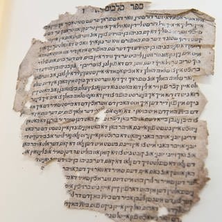 Makulaturfragment aus einer jiddischen Bibelausgabe des 16. Jahrhunderts; es befindet sich zur Erforschung in der Uni Mainz