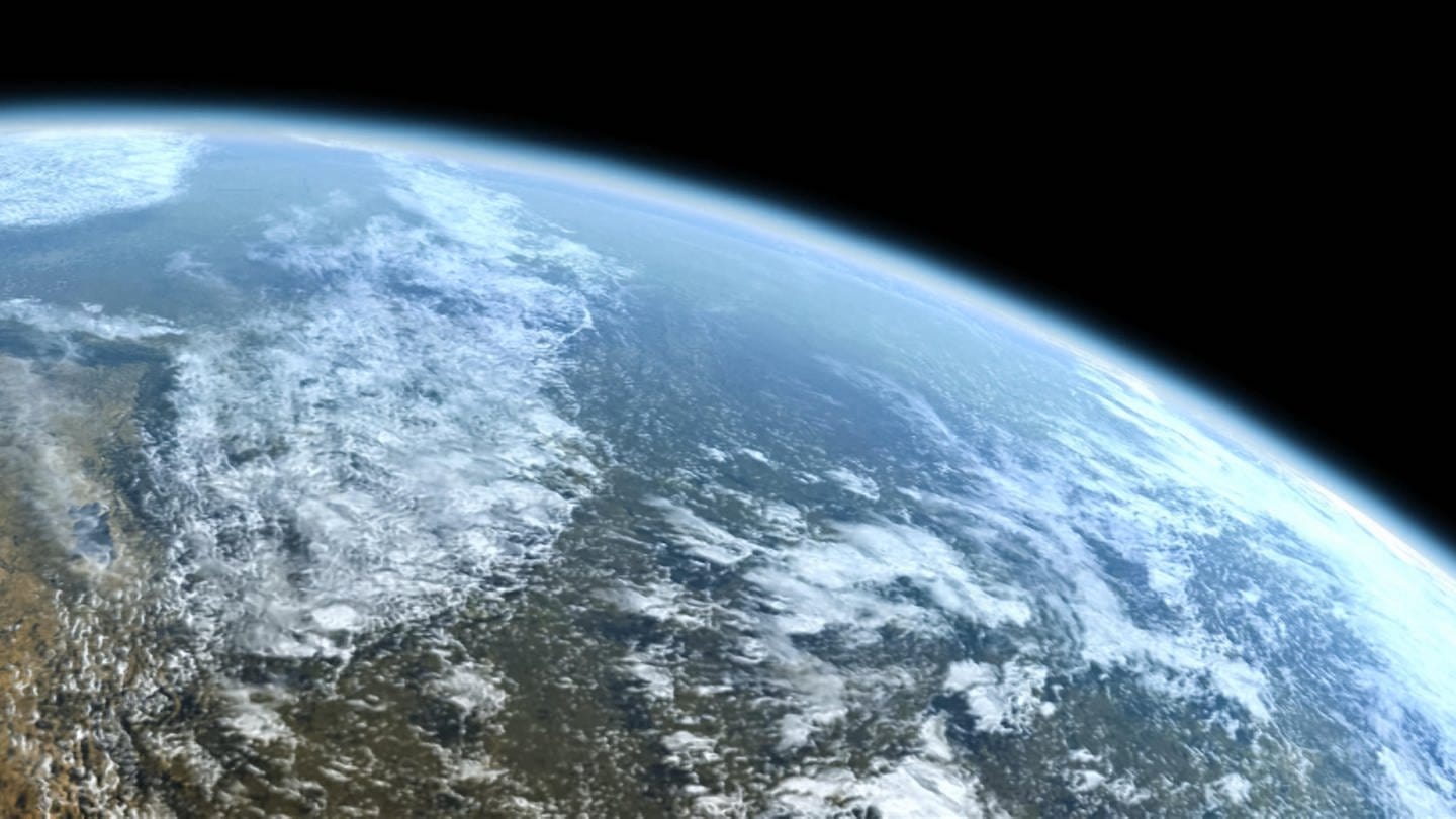 Blick auf die Erde aus dem Weltraum. Der Weltraum beginnt in einer Höhe von 100 km.