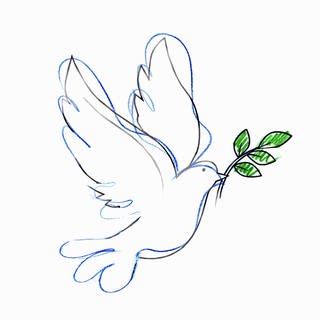 Symbol des Friedens: Taube mit Ölzweig im Schnabel (Zeichnung)
