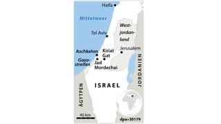 Karte von Israel mit Gazastreifen und Westjordanland
