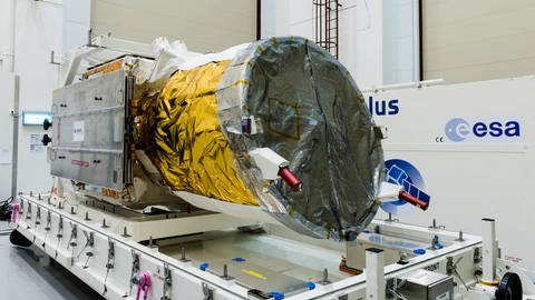 Die drei Module der BepiColombo-Mission sind mit dem Mercury Planetary Orbiter und rechts mit dem Mercury Transfer Module verbunden. (Foto: Imago, imago/ZUMA Press)