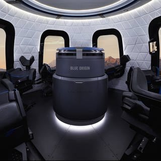 Innenansicht Raumkapsel New Shepard von Jeff Bezos' Raumfahrtfirma Blue Origin