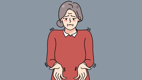 Die Illustration zeigt eine alte Frau, die an Parkinson erkrankt ist, mit zitternden Händen. Symbolbild. (Foto: IMAGO, Zoonar)