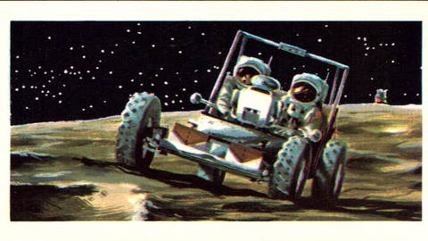 Illustriertes Farbbild des Mars-Rovers, der auch bei der Apollo17-Mission zum Einsatz kam.