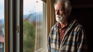 Einsamkeit erhöht Sterberisiko - Alter Mann am Fenster (Generatives KI Bild)