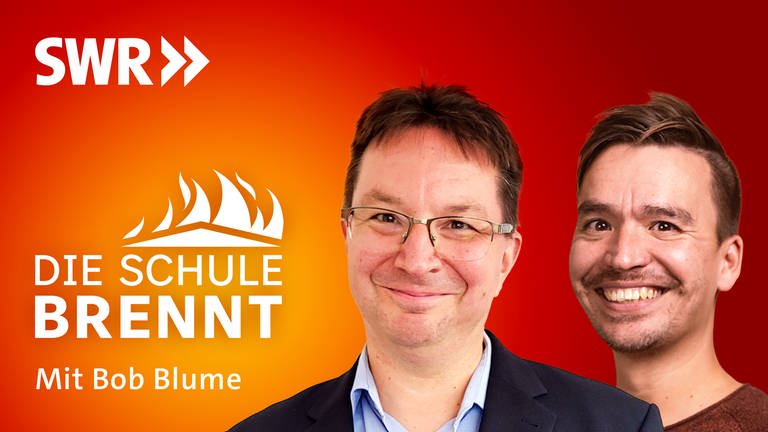 Michael Blume und Bob Blume auf dem Podcast-Cover von "Die Schule brennt – der Bildungspodcast mit Bob Blume"