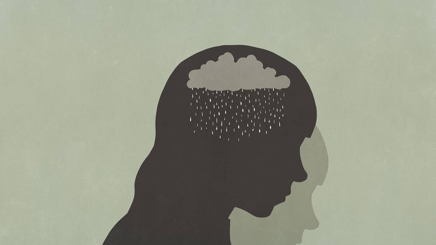 Illustration Regenwolke im Kopf, tags: Psychische Erkrankung, Diskriminierung