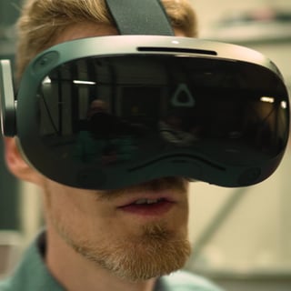 Das Virtual Reality Projekt MinoXR lässt sich mit mehreren Spielern gemeinsam in einer virtuellen Realität spielen.Jetzt wird das Spiel auf der FMX Messe in Stuttgart vorgestellt | Mensch mit VR-Brille.