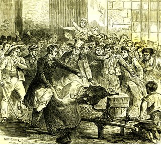 Cholera-Epidemie im Jahr 1832, historische Illustration: Krankheiten wie Pocken, Grippe, Masern und Cholera haben die indianische Urbevölkerung dezimiert, als europäische Einwanderer sie nach Amerika brachten.