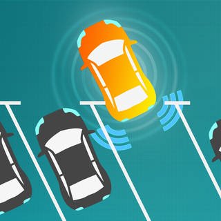 Illustration eines Autos mit Sensoren, tags: selbstfahrende Autos, sicher, Menschen