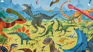 Dinosaurier erschlossen die Lüfte, Kontinente und Meere | Illustration verschiedener Dinosaurier an Land