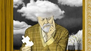 In Deutschland leben rund 1,8 Millionen Menschen mit einer Demenz wie Alzheimer. | Illustration - Mann mit Wolken um den Kopf puzzelt