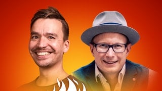 Matthias Zeitler und Bob Blume auf dem Podcast-Cover von "Die Schule brennt – Mit Bob Blume"