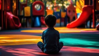 Kind sitzt traurig und allein in einem Spielplatz. Die psychische Gesundheit von Kindern und Jugendlichen ist schlechter als noch vor Corona.