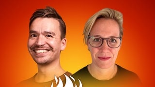 Anna Fröhlich und Bob Blume auf dem Podcast-Cover von "Die Schule brennt – Mit Bob Blume"