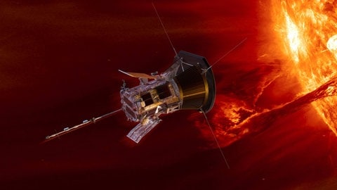 Illustration: Parker Solar Probe vor der Sonne. Ein Hitzeschild schützt die NASA-Sonde vor der extremen Hitze.