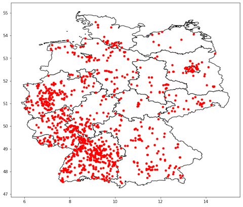 Landkarte der Superbäume, berechnet mit dem Datenbestand vom 8. Mai 2022, 23.59 Uhr.